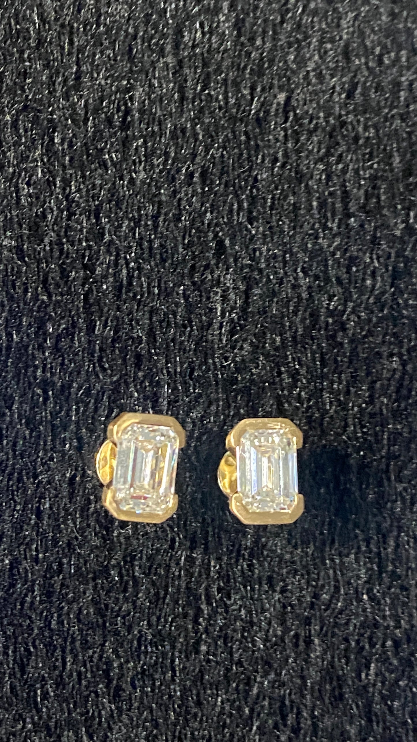 DIAMOND FETISH SOHO COLLECTION EMERALD CUT DIAMOND EARRINGS SET IN 14K GOLD