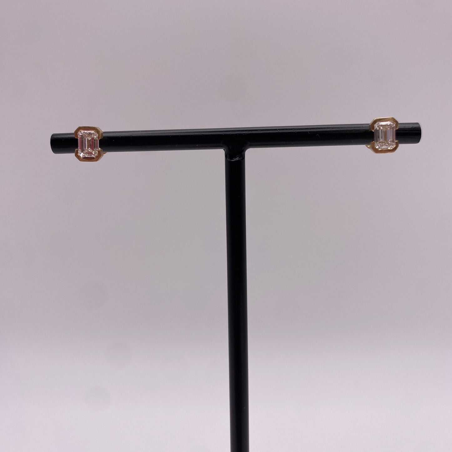 DIAMOND FETISH SOHO COLLECTION EMERALD CUT DIAMOND EARRINGS SET IN 14K GOLD