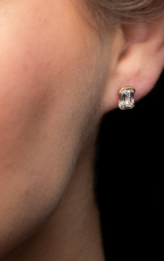 DIAMOND FETISH SOHO COLLECTION EMERALD CUT DIAMOND EARRINGS SET IN 14K GOLD